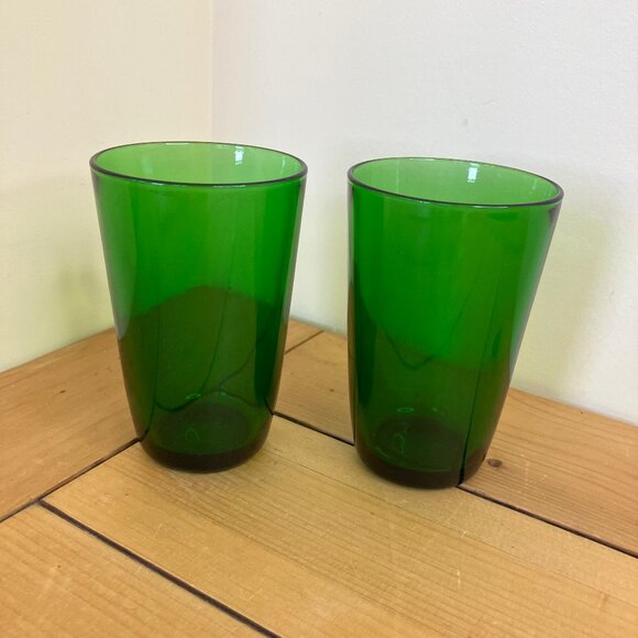 Vereco Green Tumbler Glass Vintage Made in France Set of 2 Glasses 8 oz - Picture 5 of 12